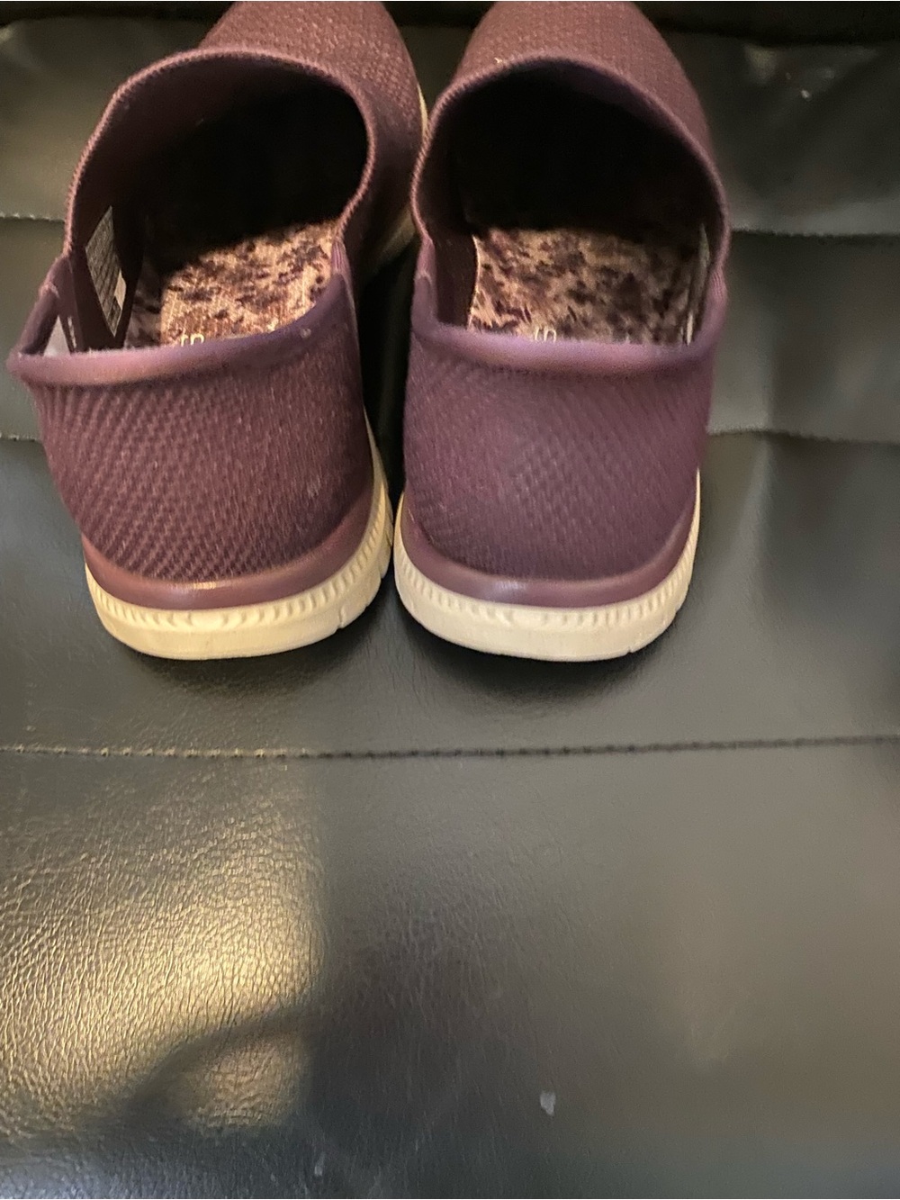 Skechers Slip-On Knit Sneakers in Plum and Cream - Picture 2 of 9